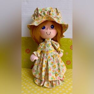 Vintage Paper Mache Doll Figure 10” Holly Hobbie Styled 70s Yellow Pink